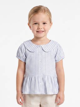MINI KLUB - Baby Girls White Geometric Printed Peter Pan Collar Peplum Top