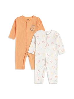 MINI KLUB - Baby Boys Orange and White Cotton Full Sleeves Romper (Pack of 2)