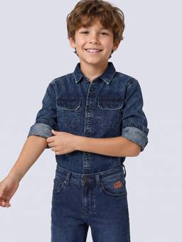 Jack & Jones Junior - Boys Dark Blue Cotton Denim Shirt