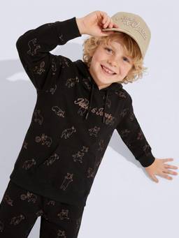 Jack & Jones Junior - Boys Black Printed Hooded Sweatshirt