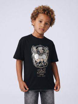 Jack & Jones Junior - Boys Foil Print Cotton T-Shirt