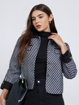 Styli - Women Regular Fit Regular Length Tweed Trucker Wintercoat