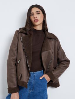 Styli - Women Regular Fit Regular Length Biker Wintercoat