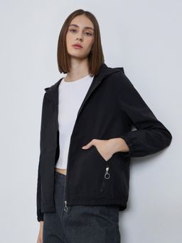 Styli - Women Hooded Zip Down Bomber Jacket