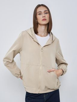 Styli - Women Hooded Zip Down Bomber Jacket