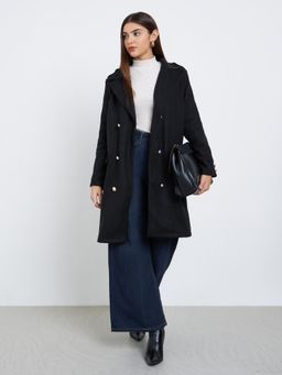 Styli - Women Knee Length Regular Fit Wool Like Double Breasted Overcoat