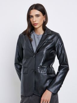 Styli - Women Regular Fit Regular Length Pu Blazer