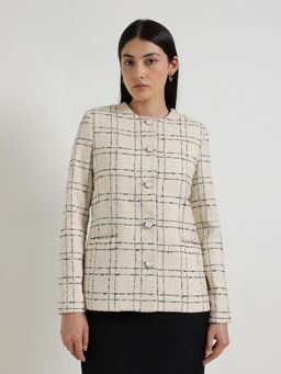 FableStreet - Checkered Short Blazer - Off White