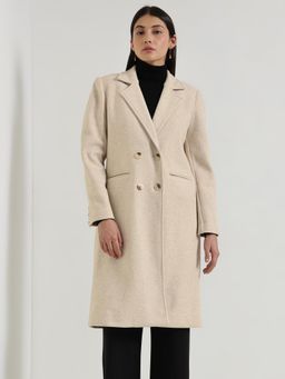 FableStreet - Double Breasted Long Overcoat - Beige