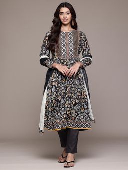 Aarke Ritu Kumar - Black Floral Kurta with Pant and Dupatta
