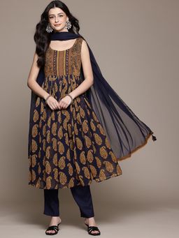 Aarke Ritu Kumar - Navy Blue Paisley Kurta with Pant and Dupatta