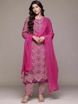 Aarke Ritu Kumar - Pink Printed Kurta with Pant and Dupatta