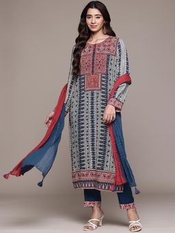 Aarke Ritu Kumar - Blue Printed Kurta with Pant and Dupatta