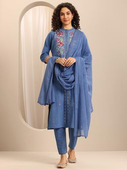 Libas - Blue Floral Kurta with Pant and Dupatta