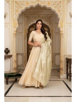 Aurelia - Beige Woven Blouse with Lehenga and Dupatta