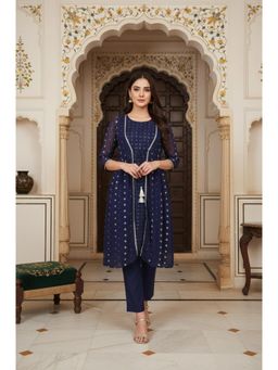 Aurelia - Navy Blue Embroidered Kurta with Gillet and Palazzo