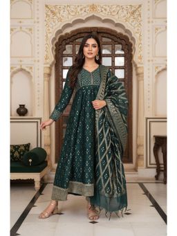 Aurelia - Green Woven Anarkali Kurta with Pant and Dupatta