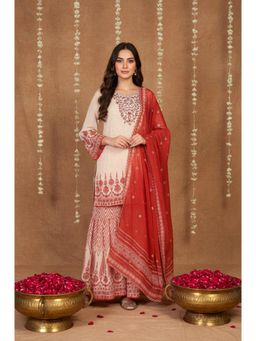 Aurelia - Off White Floral Kurta with Sharara and Dupatta