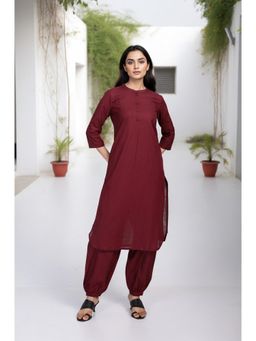 Aurelia - Maroon Solid/Plain Kurta with Salwar