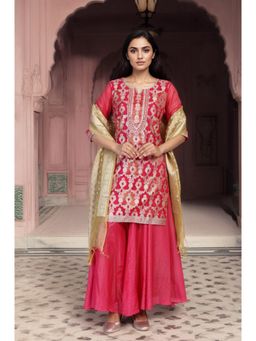Aurelia - Pink Self Design Kurta with Palazzo and Dupatta