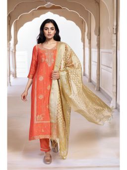 Aurelia - Orange Embroidered Kurta with Pant and Dupatta