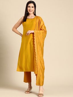 Gerua By Libas - Mustard Solid/Plain Kurta with Pant and Dupatta