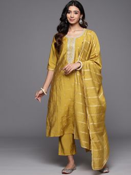 Gerua By Libas - Yellow Embroidered Kurta with Pant and Dupatta