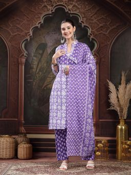 Stylum - Lavender Floral Kurta with Pant and Dupatta