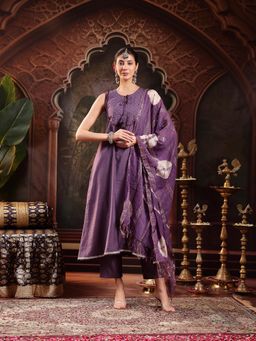 Stylum - Purple Woven Kurta with Pant and Dupatta