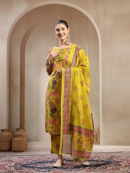 Stylum - Yellow Floral Kurta with Pant and Dupatta