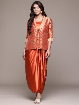 Aarke Ritu Kumar - Rust Solid/Plain Jacket with Bustier and Skirt