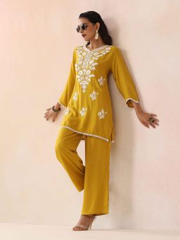 trueBrowns - Yellow Floral Kurta with Pant