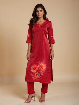 trueBrowns - Pink Floral Kurta with Pant and Dupatta