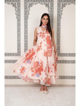 W - Peach Floral Kurta with Pant and Dupatta