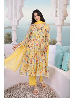 W - Yellow Floral Kurta with Pant and Dupatta