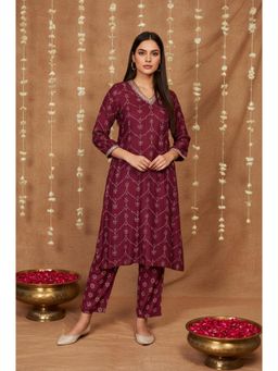 W - Printed Wine Kurta with Pant