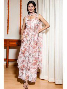 W - Floral White Kurta with Palazzo and Dupatta