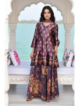 W - Charcoal Floral Kurta with Palazzo and Dupatta