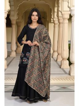W - Black Embroidered Kurta with Palazzo and Dupatta