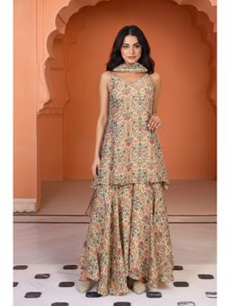 W - Floral White Kurta with Sharara and Dupatta