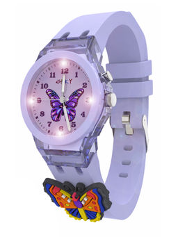 Spiky - 3D Cartoon Kids Analog Watch with Led Luminous 7 Purple Glowing Disco Light
