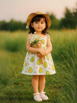 Kidbea - Avocado Print White Organic Cotton Girls Sleeveless Dress