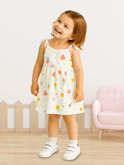 Kidbea - Ice Cream Print White Organic Cotton Girls Sleeveless Dress