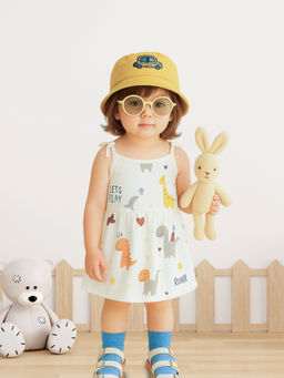 Kidbea - Animal Print White Organic Cotton Girls Sleeveless Dress