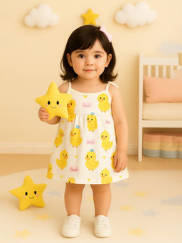 Kidbea - Duck Print White Organic Cotton Girls Sleeveless Dress