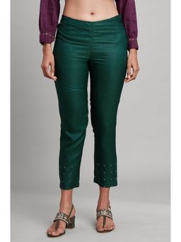 Folksong - Dark Green Slim Pants Solid Light Festive Slim Fit