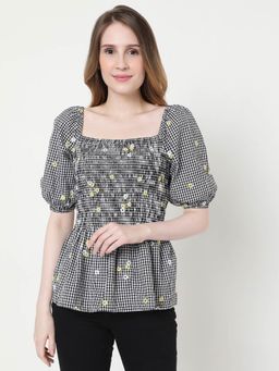 VERO MODA - Women Checked Black Top