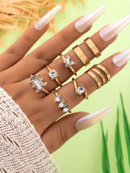 Jewels Galaxy - Gold Plated Stone Studded Contemporary Stackable Rings Set of 8