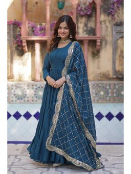 JATRIQQ - Rama Star Georgette Plain Five Frill Gown with Dupatta (Set of 2)