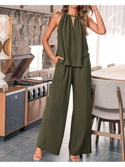 Miakee - Women Olive Solid/Plain Top with Pant (Set of 2)